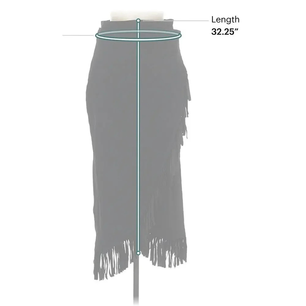 VTG Preston York Black Suede Leather Wrap Western Fringe Skirt M